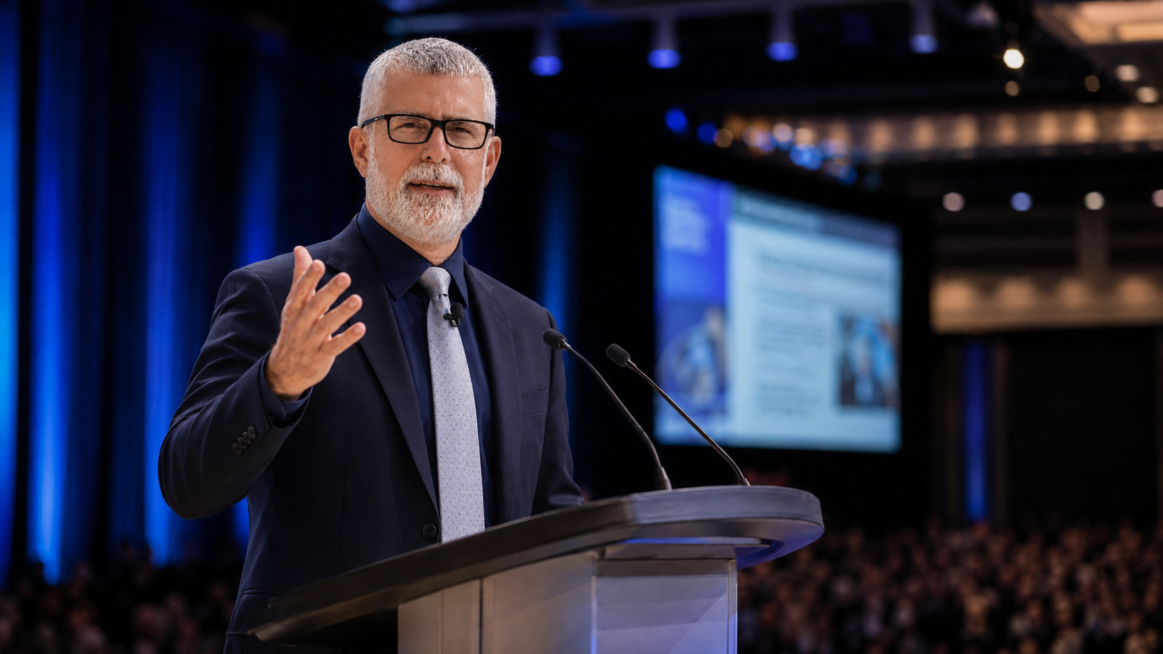 Dr. Bray delivering a keynote to a large audience at a national internal-medicine conference.